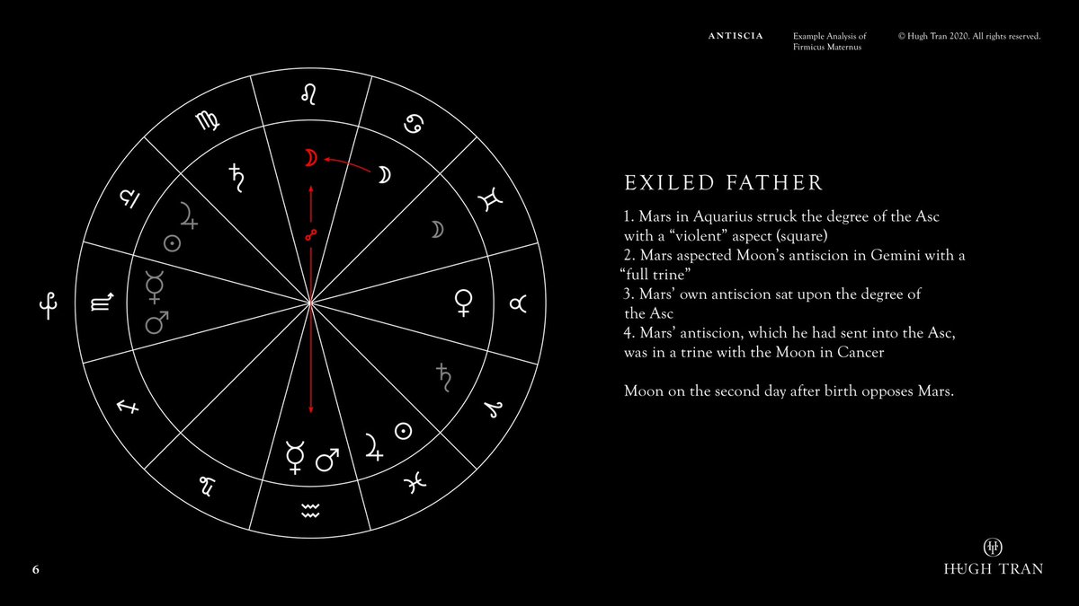 I noted that the ☽ is Lord of the 9H, trying follow his rationale. He says that on the “third day” which James Holden noted was the *second day after birth, the ☽ will have also thrust herself into an opposition with Mars. He says this 3rd day idea is v useful for nativities.