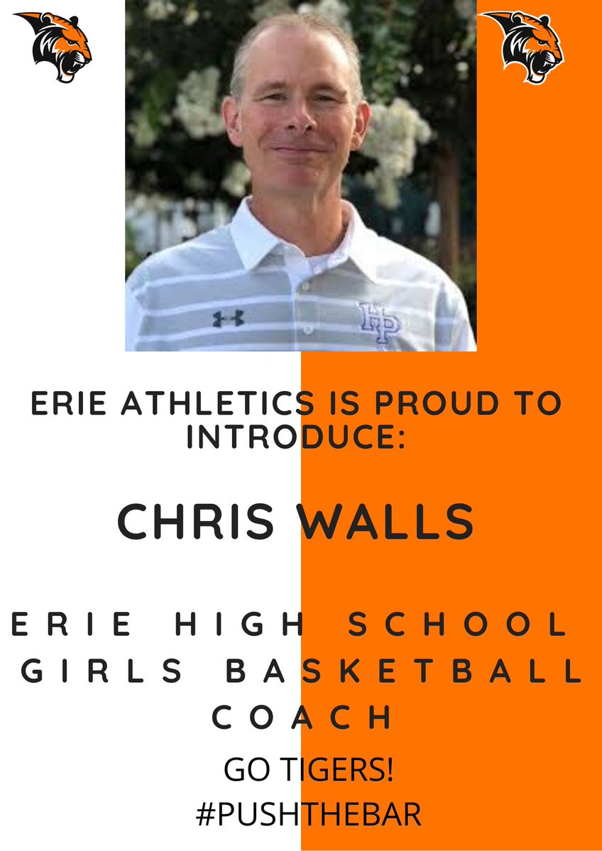 ErieHSAthletics's tweet photo. @ErieHSAthletics @ErieHighSchool @ErieTigersGBB is proud to announce the hiring of Chris Walls as new Girls Basketball coach. Welcome to the Tiger Family coach! @goSVVSD @SVVSDsupt @BoCoPreps @CHSAA @jryancasey @Bball_CO #PushTheBar https://t.co/5Phbufbi7g