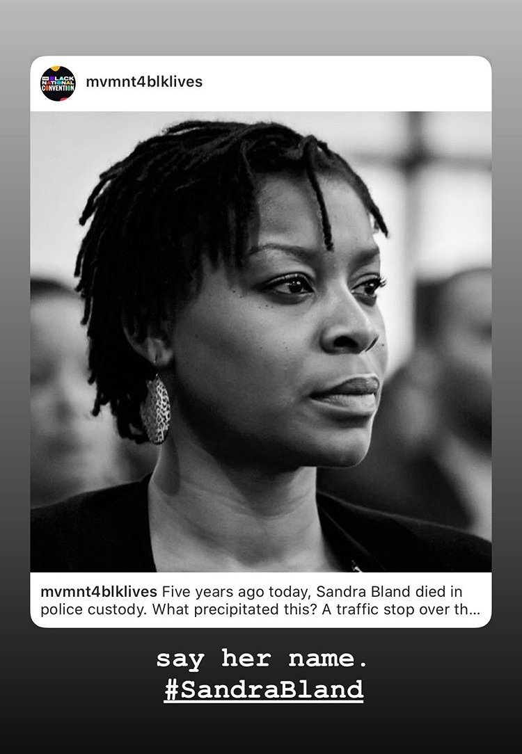Say her name.  #SandraBland: mvmnt4blklives https://www.instagram.com/p/CCmYGqRABiJ/?igshid=khy6ltayf7f4Shared by  @FrankieJGrande
