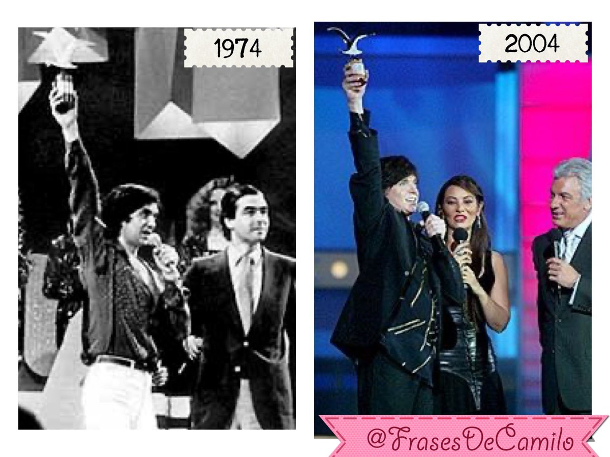 FrasesDeCamilo's tweet photo. Un verdadero triunfador... recibiendo sus premios con humildad y agradecimiento. Solo para aclarar, la primera foto pertenece a la segunda visita de Camilo a Viña del Mar en 1981. La idea era graficar que el paso de los años “jamás” borrará su huella. https://t.co/NQhIj3O5Wz