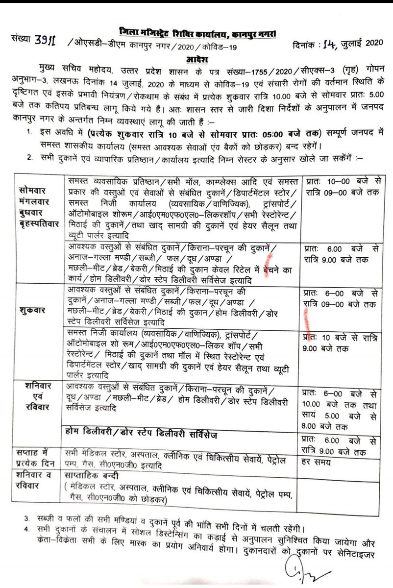 DMKanpur's tweet photo. सोमवार से शुक्रवार तक नवीन प्रक्रिया के अनुसार बाजार खुलने के सम्बंध में जिला प्रशासन द्वारा जारी निर्देश।  कृपया आप सभी कड़ाई से इनका अनुपालन सुनिश्चित करें।  @kanpurnagarpol @CMOfficeUP @nagarnigamknp https://t.co/xUQWpHMxu2
