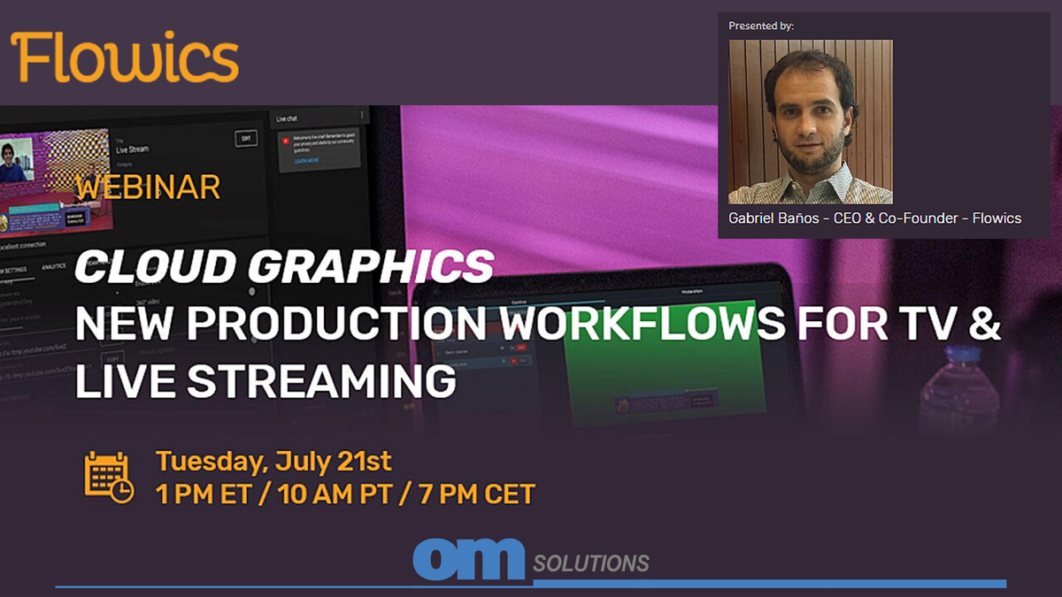 OMSolutionsTW's tweet photo. Register to this Webinar to learn more about Cloud Graphics solutions for TV and Live Streaming and the key role they are playing in this new scenario of digital transformation of the industry. https://t.co/STuGrmISYt #Cloud #LiveStreaming #Flowics #Graphics https://t.co/Zmfk0ttc4m