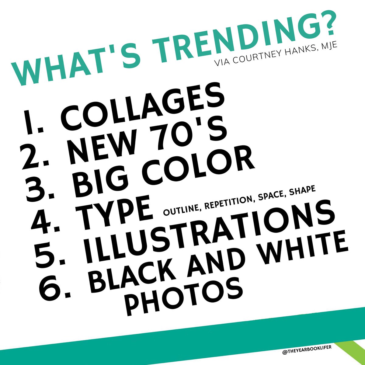 YearbookLifer's tweet photo. Did you attend the trends session yesterday taught by Courtney Hanks, MJE, the adviser at @UHSpress?
.
Courtney hit a bunch of different trends during her session, but here are six that really stood out to me.
.
.
#LevelUpWS21 https://t.co/X8qRsMA7nJ