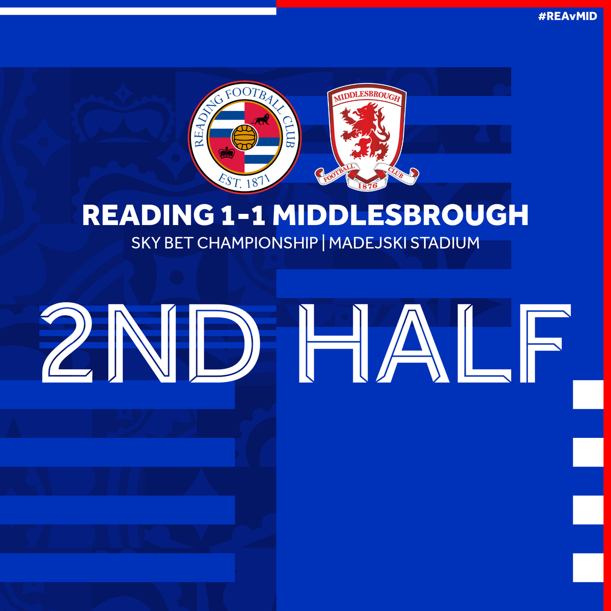 ReadingFC's tweet photo. 46' Back to action in the second period.
#REAvMID | 1-1 https://t.co/4Dh1kdDWuu