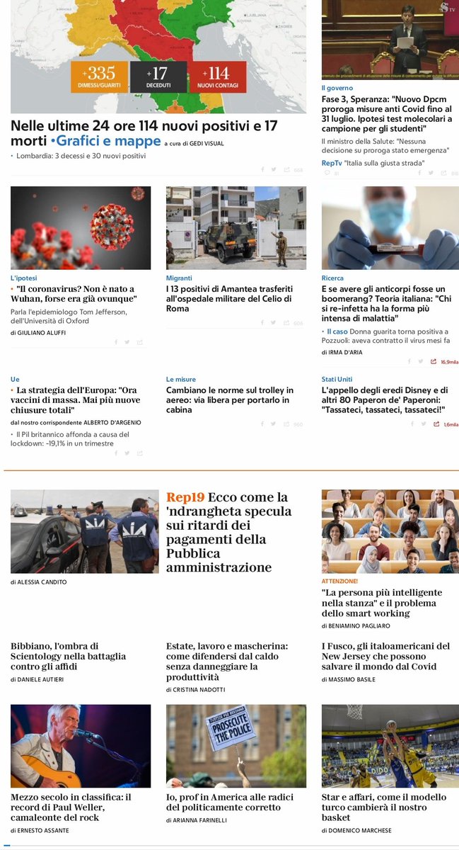 FrancescoCoccoT's tweet photo. Hai una intera sezione di contenuti esclusivi, appena pubblicati e che fai? La inumi sotto la solita tonnellata di agenzie sul covid, spesso stravecchie. 
Daje. 
#Rep19 @repubblica https://t.co/YCih83mU9e