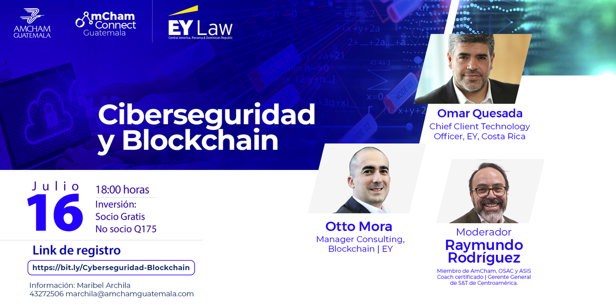 AmChamGT's tweet image. ¿Le interesa aprender sobre sobre la seguridad y sostenibilidad de la tecnología? No se pierda el webinar de #AmChamConnect y #EY: “Ciberseguridad y Blockchain” este 16 de julio a las 18:00 horas.​

Registro acá: bit.ly/Cyberseguridad…