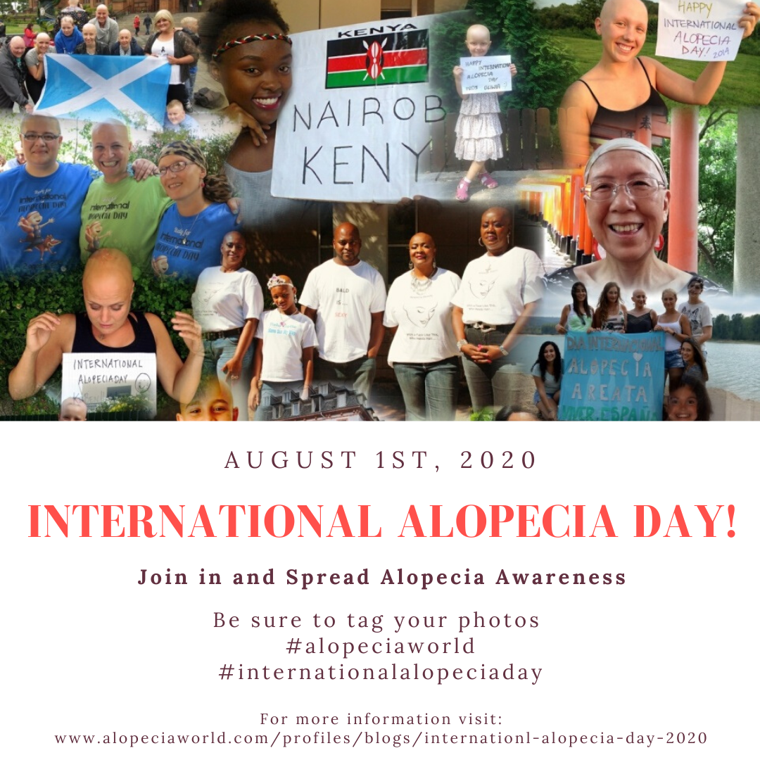 SATURDAY, AUGUST 1 is International Alopecia Day!  Be sure to participate where ever you are!

Click on link for more information and feel free to share!

alopeciaworld.com/profiles/blogs…