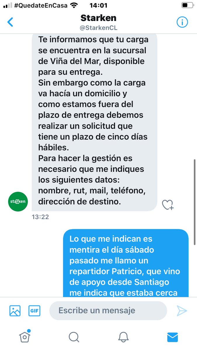 UrsulaAndrea123's tweet photo. Llevo esperando más de 11 días que @StarkenCL vengan a dejarme una encomienda que es urgente y me responde que debo hacer una solicitud que demora 5 días hábiles más. Hasta cuando? @biobio @SERNAC @Mega @TVN https://t.co/3znPefEF1r