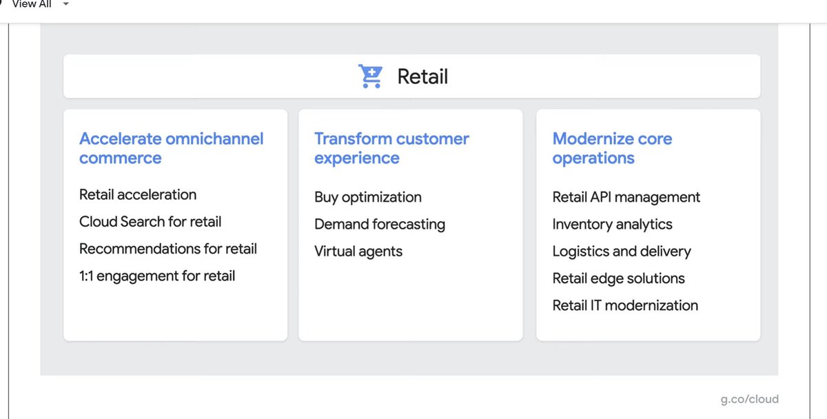 A final noteworthy area that Kurian rounds up on is Google Cloud’s business solution & vertical portfolio. The clouds are going vertical in a big way now with retail, finance and healthcare being Google’s main targets.  #GoogleCloudNext