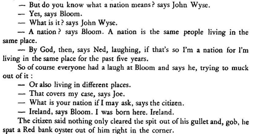 And the Irish nationalist, entirely missing the joke. There's a message alright: narrow-minded ethnic nationalism of any variety is just as bad, and just as harmful to vulnerable minorities.