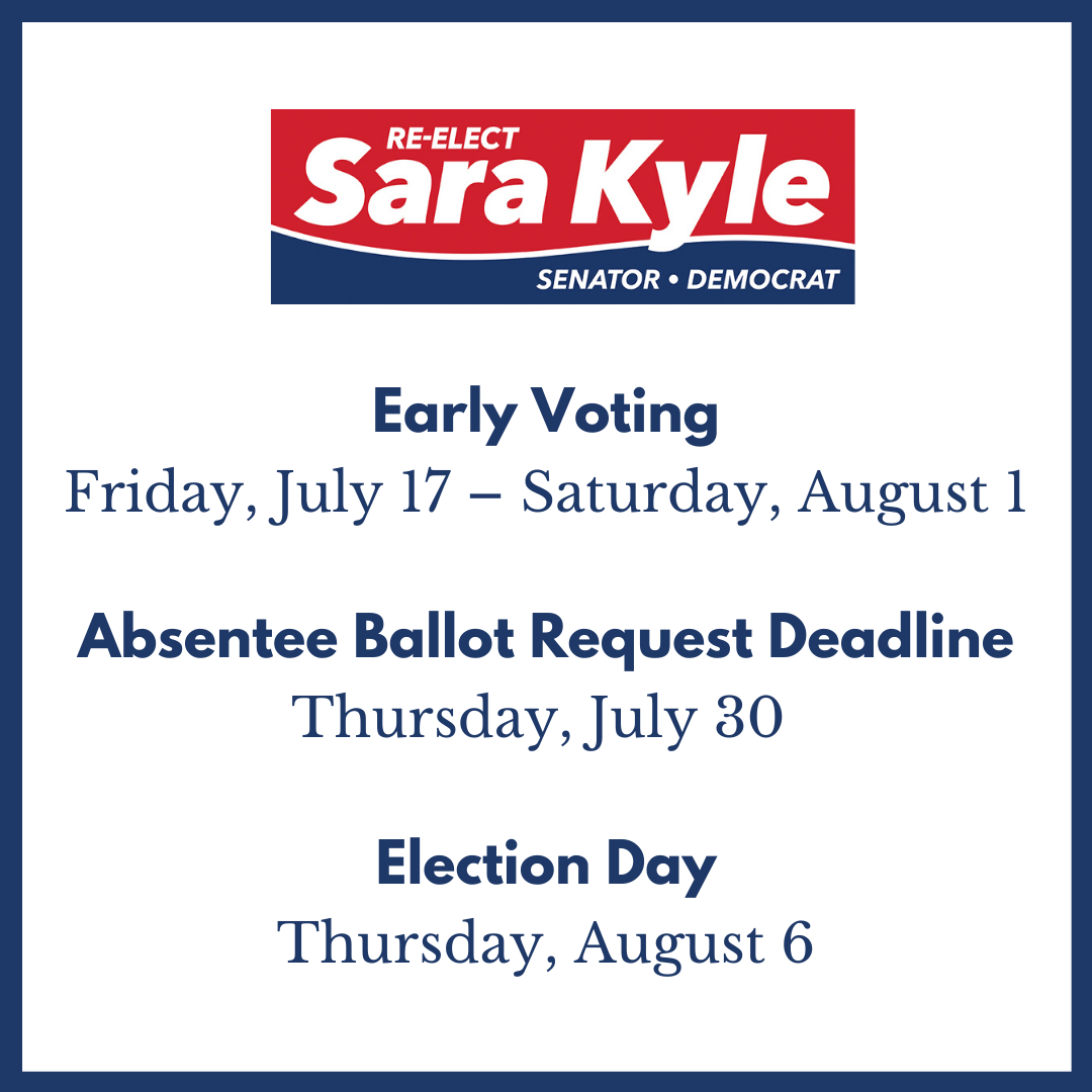 SaraforTN's tweet photo. Early voting starts THIS FRIDAY - July 17. Make your plan now, how you are going to exercise this fundamental right. Whether it is by absentee ballot, during early voting, or on Election Day, we need you at the polls. #YourVoiceYourVote #votesarakyle https://t.co/meT2ygMFdY
