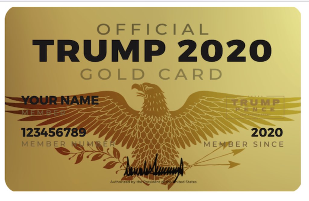 SilSterinPensel's tweet photo. Me pregunto si la @ADL vio la última estrategia de marketing del equipo de campaña de #Trump. 

La tarjeta dorada...

Toda similitud es pura casualidad?   #Trump2020GoldCard #NaziEagle https://t.co/yVBMGhR7Uk