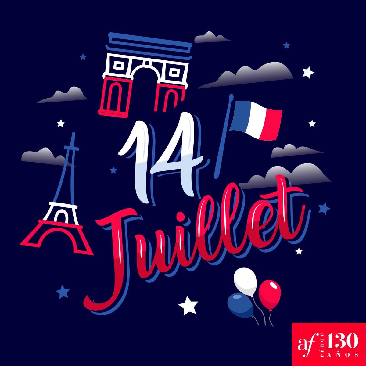afchiclayo's tweet photo. 🇫🇷🎊Feliz 14 de Julio🎊🇫🇷
#Liberté #Égalité #Fraternité
¡A toda la Comunidad Francesa en el Perú y en el mundo!
Bonne #fêtenationale aux Français et aux francophiles en France et partout dans le monde ! #14juillet #ElfrancesseVive #FranciaEnPerú
🇫🇷🎉 Joyeux 14 juillet ! https://t.co/TREOKqJ0JX