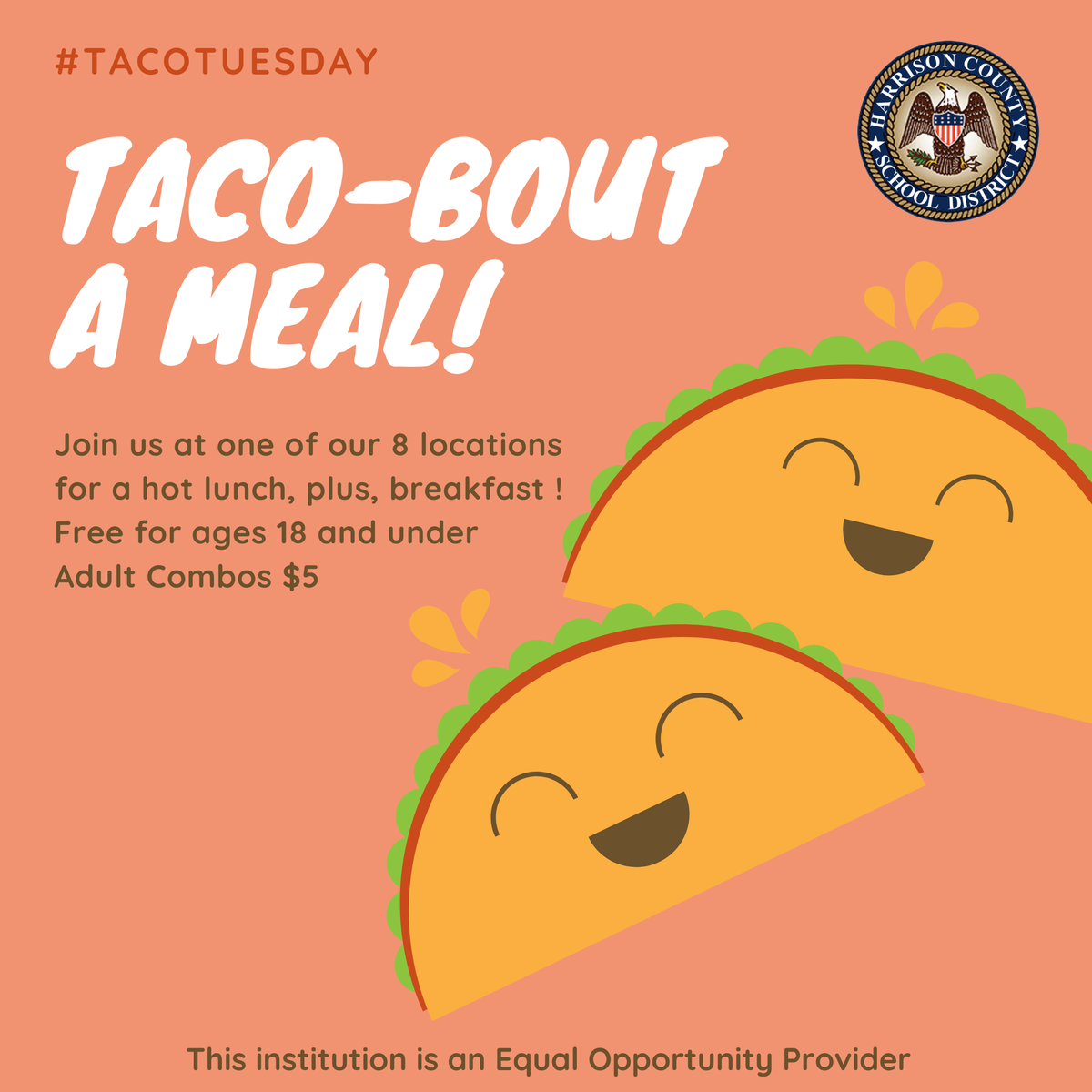 HCSD_CN's tweet photo. It's TACO TUESDAY!!!! Please join us at one of our 8 sites for a hot lunch, plus, breakfast for the following day. #tacotuesday #childnutition #Yumbox #freesummermeals https://t.co/9wl73AtxOV