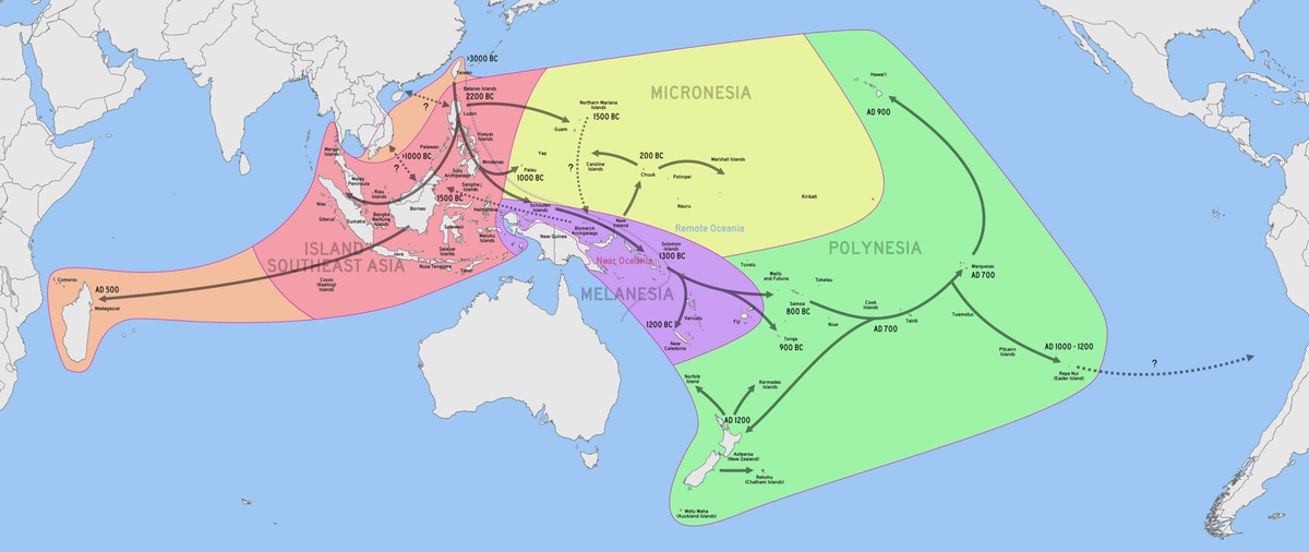 Lingvistiko's tweet photo. La ekspansio de la aŭstronezia lingvaro. La tempoj baziĝas sur arkeologio. La plej parolataj aŭstroneziaj lingvoj estas la malaja en Indonezio kaj Malajzio, la tagalaga en Filipinoj, kaj la malgasa en Madagaskaro. #Esperanto #AŭstroneziaLingvaro #Lingvistiko https://t.co/iHkUzxIgqx
