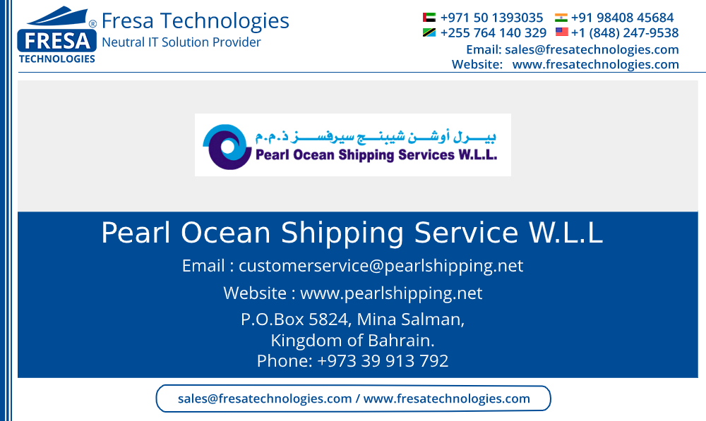 fresatechnology's tweet photo. We are welcoming our new customer "PEARL OCEAN SHIPPING SERVICE W.L.L" for Fresa Gold Software.

#freight_forwarding_software #fresa
#shipping_industry #freight_forwarder 
#freight_software https://t.co/6QMnhcz7be