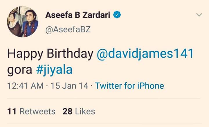 Happy Birthday To David James Gora. Jiyala by Aseefa Bhutto messageing  