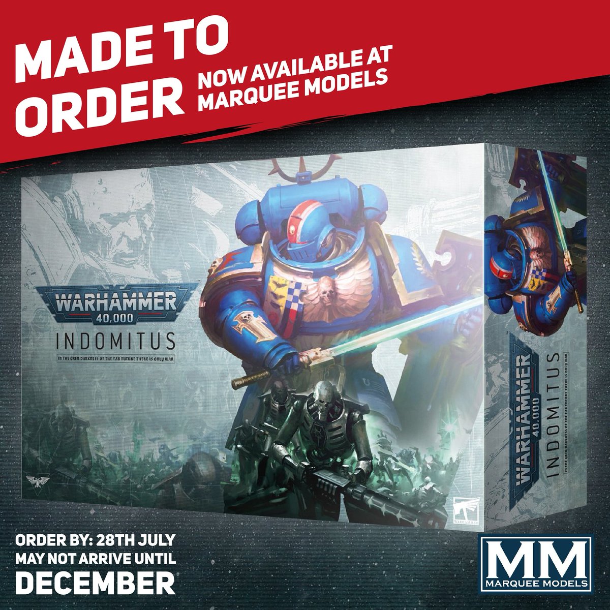 marqueemodelsuk's tweet photo. Marquee Models are happy to announce that we can now offer the GW made to order service, in store, on the Indomitus Box for all those that want one. This will still be at the current price of £125 but YOU WILL NOT HAVE IT IN TIME FOR LAUNCH. https://t.co/3pj1KlPXK4