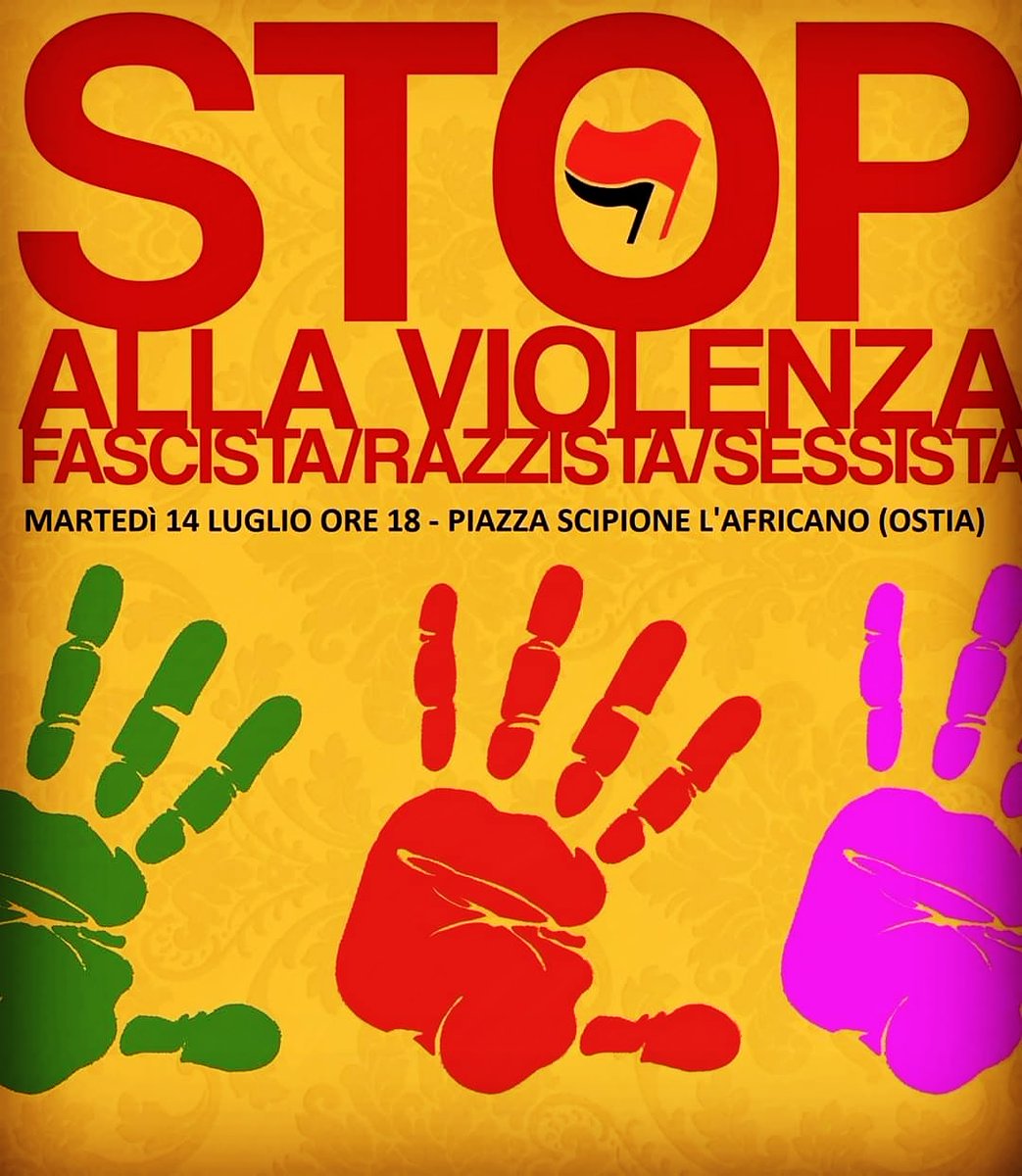 AntifaOstia's tweet photo. Fra poche ore passeggiata #antirazzista per le strade di #Ostia in risposta all'aggressione in #spiaggia subita dal ragazzo del #Bangladesh 
#MuniX https://t.co/5dSvbt7xNm