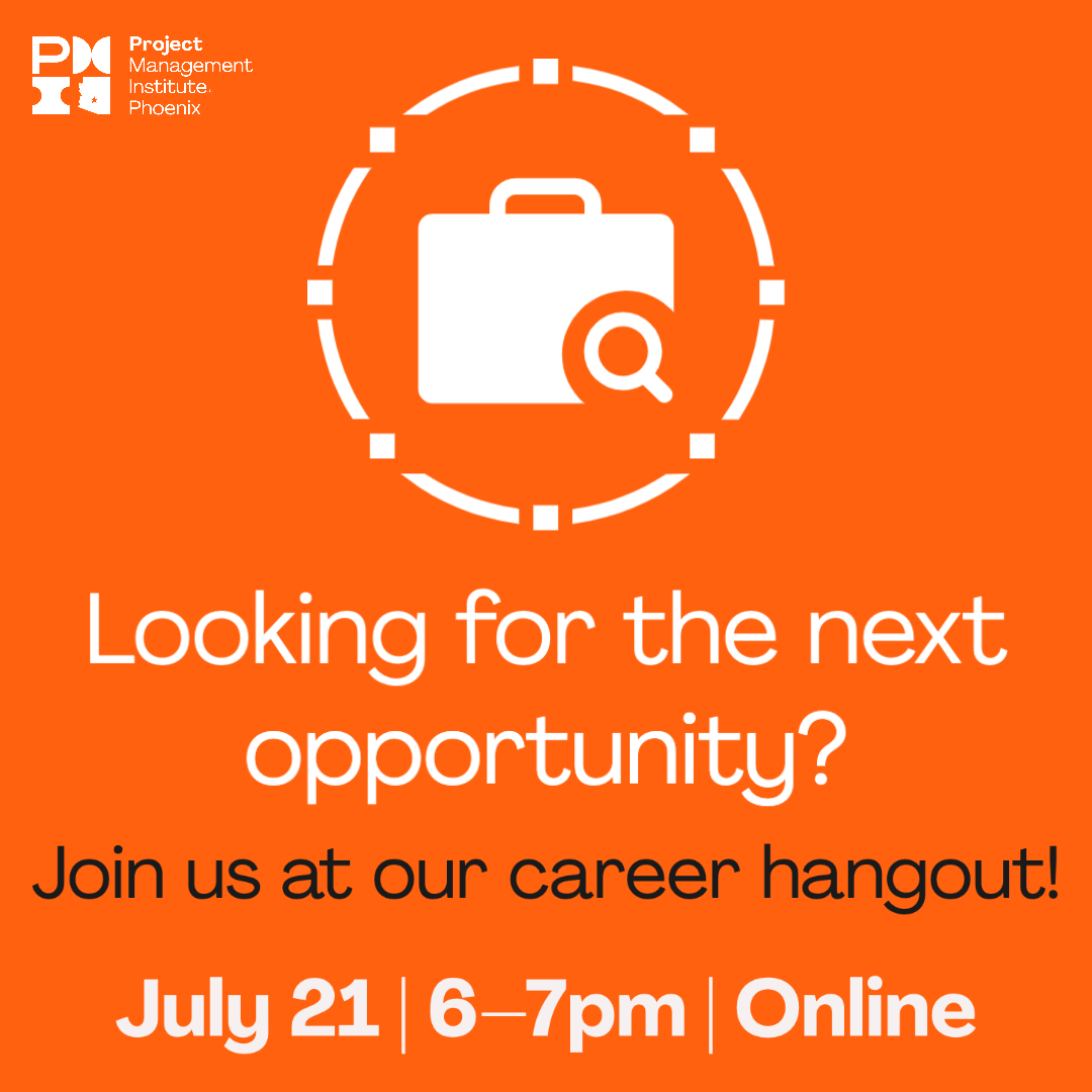 PHXPMI's tweet photo. Come hang out with us and learn tips on job searching, resumes, share current job openings, and network with other awesome Project professionals who are actively or passively looking for a job. Register with the link.  https://t.co/VPLDPL88N3 https://t.co/pa8djsJT8w