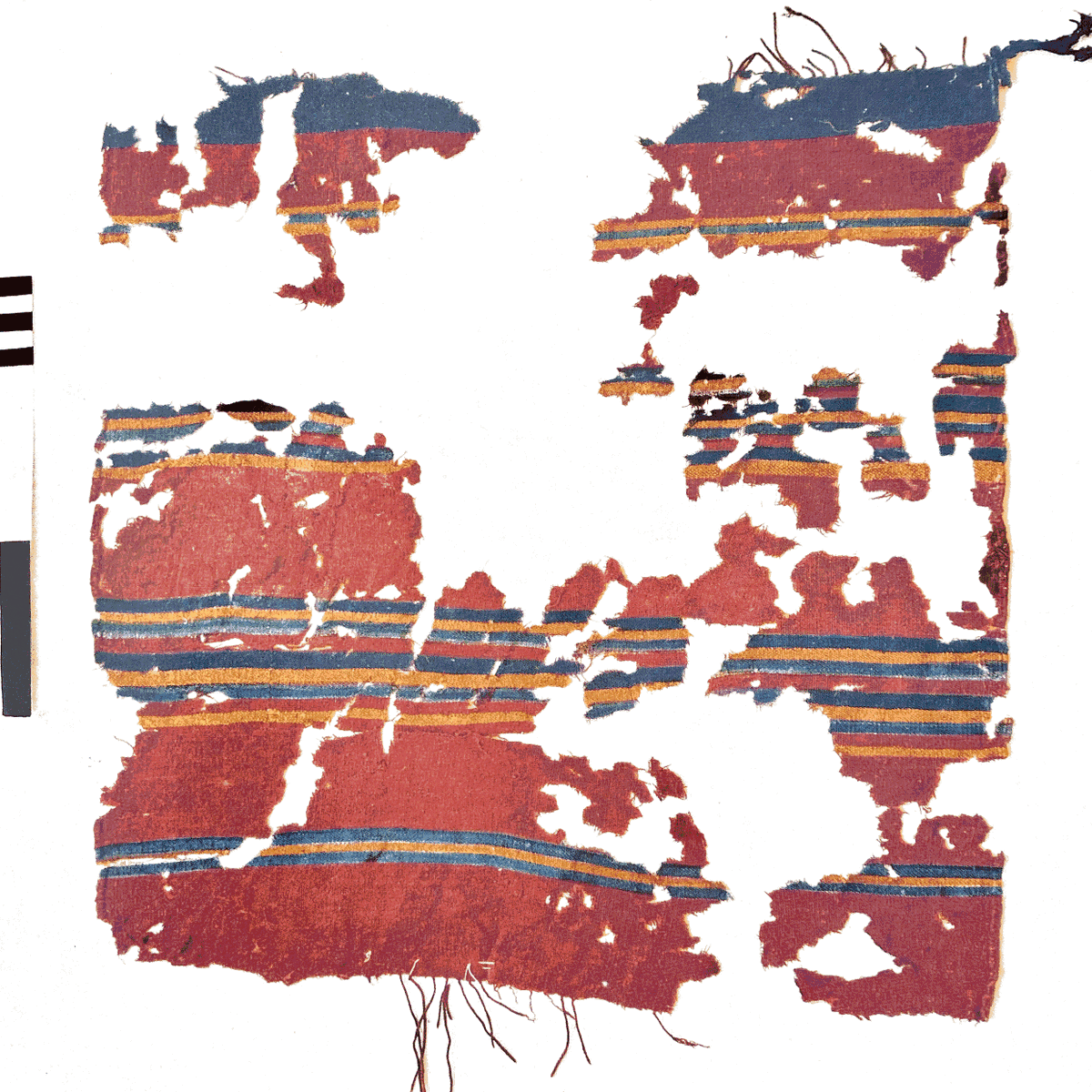  @LloydLlewJ suggests a reddish hue (from saffron), but an attempt to determine the exact shade is likely futile. Yellow stripes can be seen in an early 2nd c. wool spread (poss. a scroll wrapper) from Israel. But whether this would've been referred to as 'yellow'... 3/