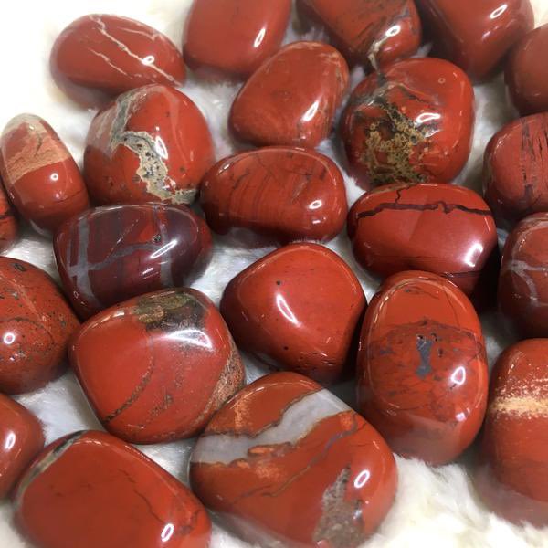 red jasper - dark red/reddish brown - associated with both sacral and root chakras- strengthens motivation and helps to stimulate physical energy - helps to reduce feelings of fear and uncertainty - grounds, centers and stabilized which in turn, can ease the mind