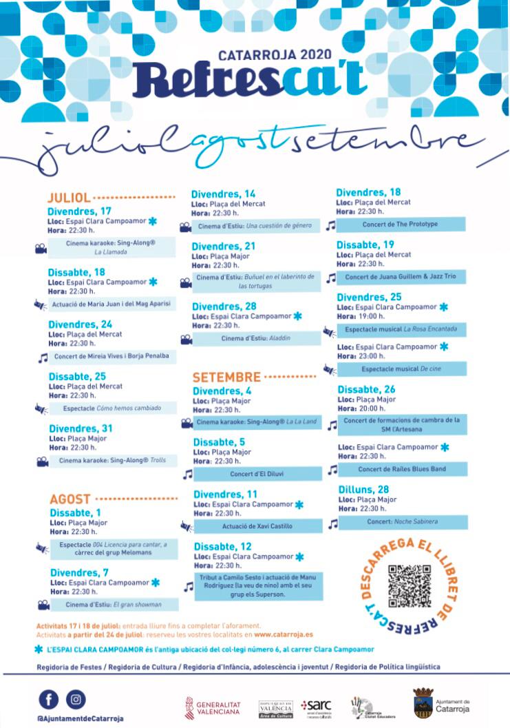 compromis_cata's tweet photo. #REFRESCAT és cultura a la fresca, l'aposta pels continguts de qualitat i per a tota la família codesenvolupada per la regidoria de Cultura que dirigeix @dolorsgimeno.
⚠ Estes són les primeres cites:
🗓 17/07: #SingAlong "La llamada"
🗓 18/07: Maria Juan i el Mag Aparisi https://t.co/pADGkFXQ8d