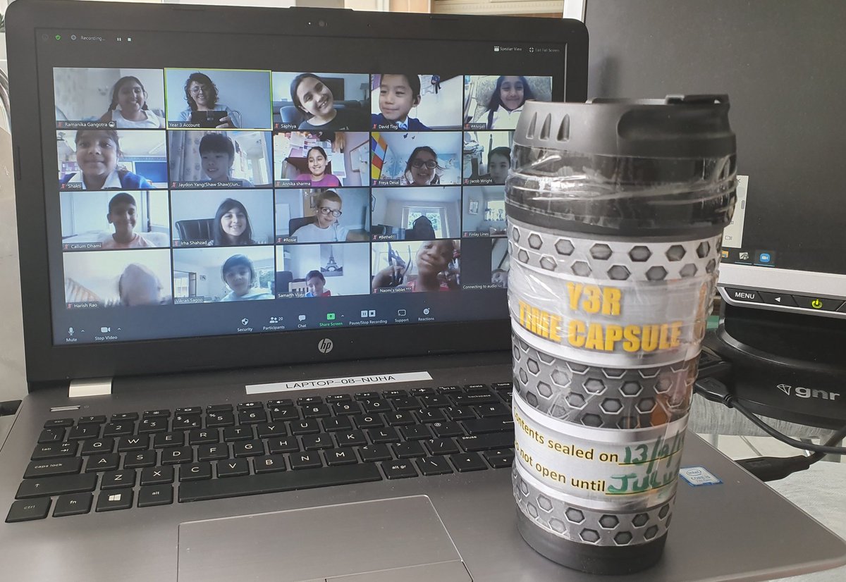 Monikara02's tweet photo. Year 3 eagerly waiting to open their time capsule sealed last September! Who would have predicted we would be opening it via Zoom lesson today?! #2020 #Lockdown #RemoteLearning https://t.co/xKdcjai6ck