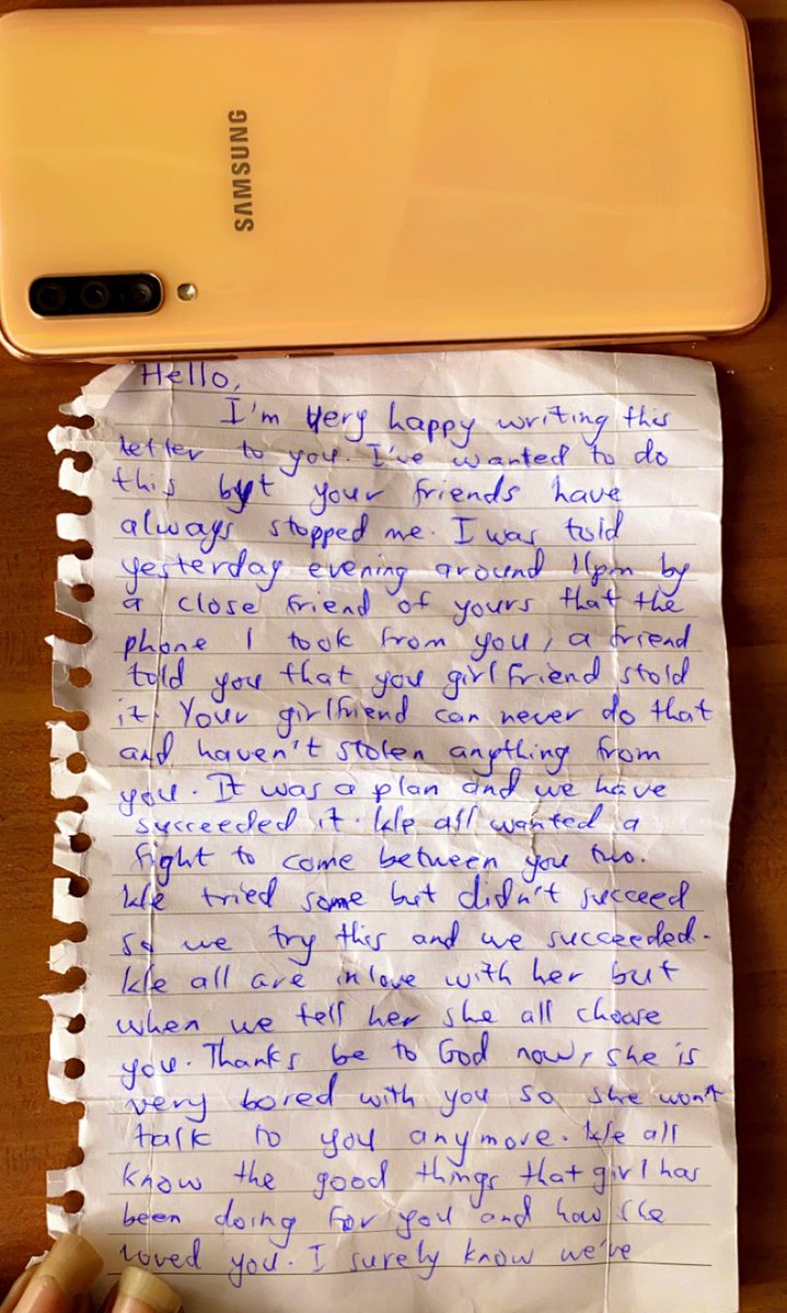 AyeduaseP's tweet photo. This girl stole my phone from room. I found out and confronted her but she denied so i ask am say make she take the phone. I woke up this morning to see the phone and this letter😂😂. @gyaigyimii https://t.co/I2sCOU4Aji