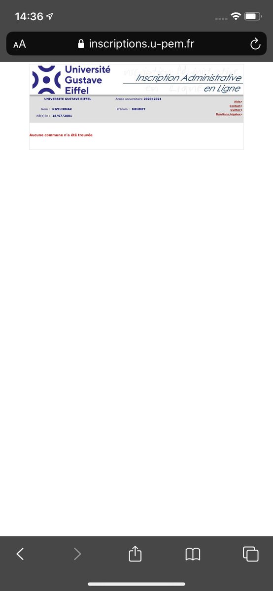 kizi910's tweet image. Bonjour j’ai un soucis avec l’inscription en ligne. @UGustaveEiffel #universitegustaveeiffel