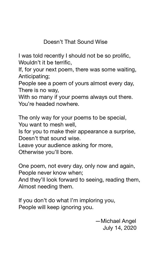 michaelangel's tweet photo. I know, I’m incorrigible. Someone sends me a critique about my poems, and the critique inspires a poem.
#DoesntThatSoundWise #AlmostEveryDay #NoWay #writing
#poem #poems
#poetry #rhyme #rhymes #rhyming #critique #criticism
#poetrycommunity #writingcommunity #MichaelAngel https://t.co/bHyDbkW7lf