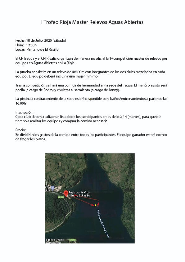 cnrivalia's tweet photo. I TROFEO INTERCLUBES
Rioja Máster
CONVIVENCIA
El Rasillo
OPEN WATER
Relevos
Lo estábamos esperando como agua de mayo...🤩👏
#RiojaMaster
#PoweRivalia
@CN_IREGUA
#MascarillaObligatoria https://t.co/5trJf6QzKn
