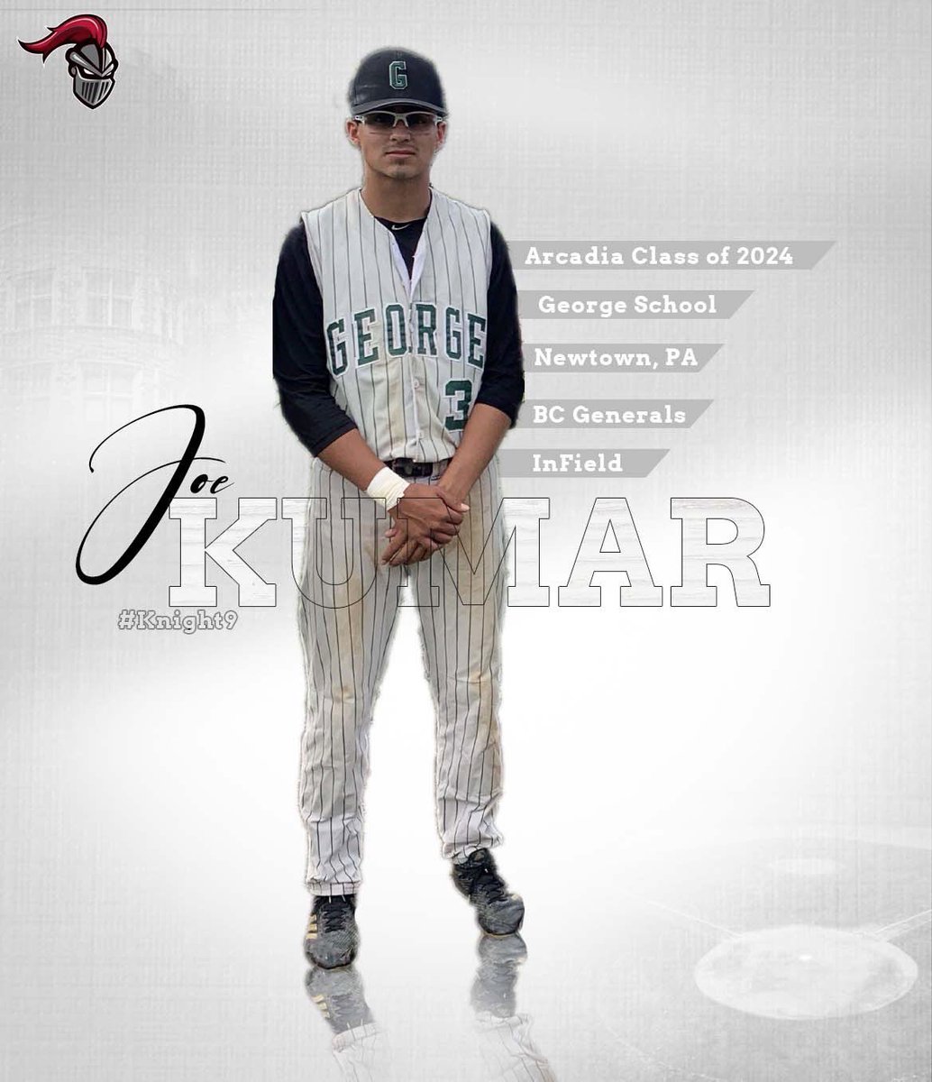 Arcadia_BASE's tweet photo. #WelcomeToGlenside Joe Kumar! This athletic hitter comes to the #Knight9 from the @georgeschool and is the second player in this class that played travel ball for @buckscobaseball and @baseball_u_pa_philly. We are looking forward to adding Joe’s bat and versatility to our roster. https://t.co/mpwQ9FBoui