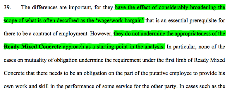 10/ The EAT adopted that test, whilst holding it did not undermine the 1st part of the Ready Mixed Concrete test.