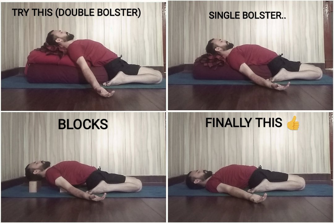 sumitsaproo's tweet photo. Supta Virasana, the reclining variation of Virasana, is an intermediate pose. DO NOT perform this pose unless you can sit your buttocks relatively easily on the floor between your feet #virasana #suptvirasana #reclingpose #yoga #abhyasa #practice #yogsattva https://t.co/AZGcupkHbo