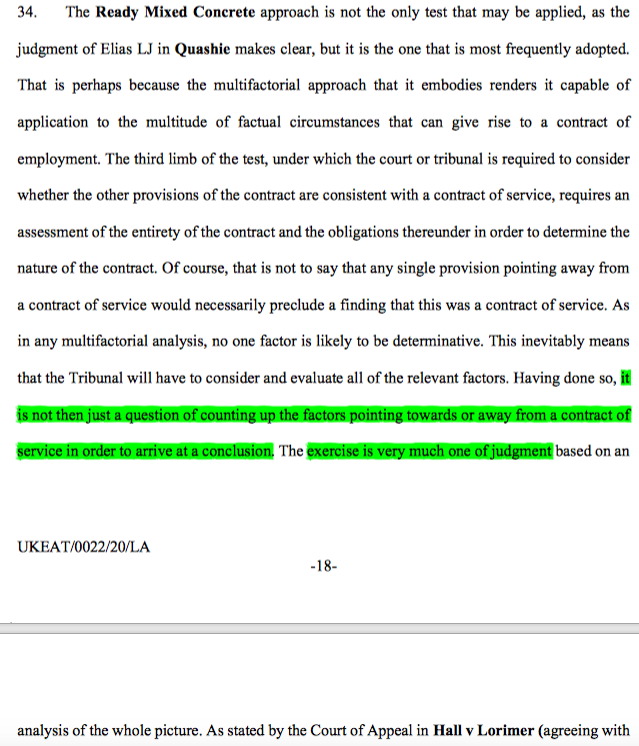 12/ As the EAT put it a little earlier in their judgment, that exercise is one of judgment for the ET, stepping back & analysing the whole picture rather than counting up the ticks on a list of factors.