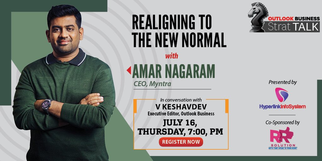 Outlookindia's tweet photo. Catch @_Amar_N, CEO, @myntra in conversation with @OutlookBusiness's V Keshavdev.
They will talk about how different companies are dealing with the current situation. Watch the interview on July 16, at 7 PM.
To register, visit: https://t.co/s6twspXvRN
#StratTalk #Myntra https://t.co/rEsk4F6n6m