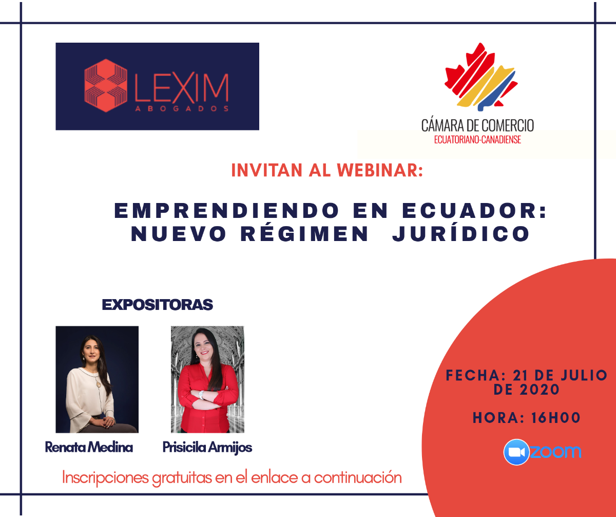 Te invitamos al webinar sobre la Ley de #Emprendimiento, organizado junto con la <a href="/CamaraCanadiens/">CamaraCanadiense</a> . Con las exposiciones de nuestras asociadas Renata Medida <a href="/renatamedina91/">Renata Medina</a> y Priscila Armijos <a href="/PrissArmijos/">Priss Armijos</a>

📅 21 de julio 🕓16:00
Inscripciones gratuitas ⬇️
docs.google.com/forms/d/e/1FAI…