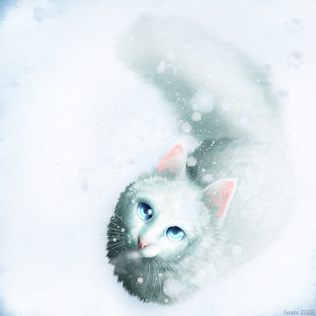 SanutaS's tweet photo. My character Snowberry in the snow :D this took a couple months, I'm so happy its done. https://t.co/zbOp8ronOj