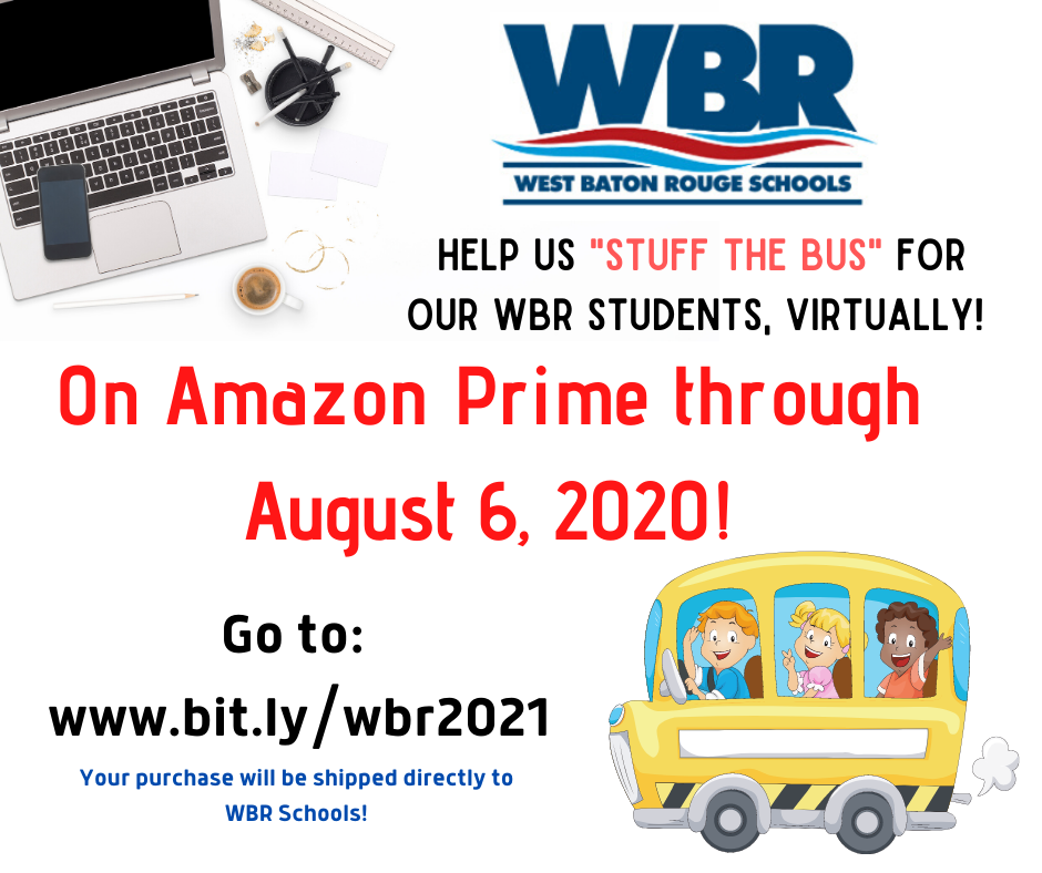 WBRSchools's tweet photo. With COVID-19, we will be unable to do our traditional "Stuff the Bus". We still need your help! We hope that you will take this opportunity to donate school supplies to our students.  Go to Amazon at https://t.co/yJ755TnDdj.  Make a purchase to be shipped to WBR! @WesWatts1 https://t.co/Y8K8nRYamg