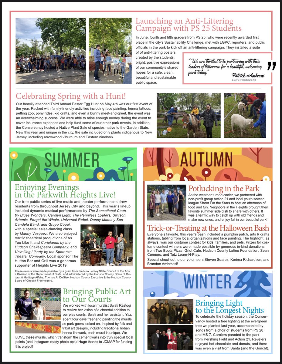 2019 was a great year for the park and the #lgpconservancy. From events to park improvements -all a labor of love. More improvements in the pipeline - improved walkways, police blue boxes, and lighting fixtures. - @AmbrossiPatrick, President <a href="/JerseyCity/">City of Jersey City</a> #JCheights #openspace