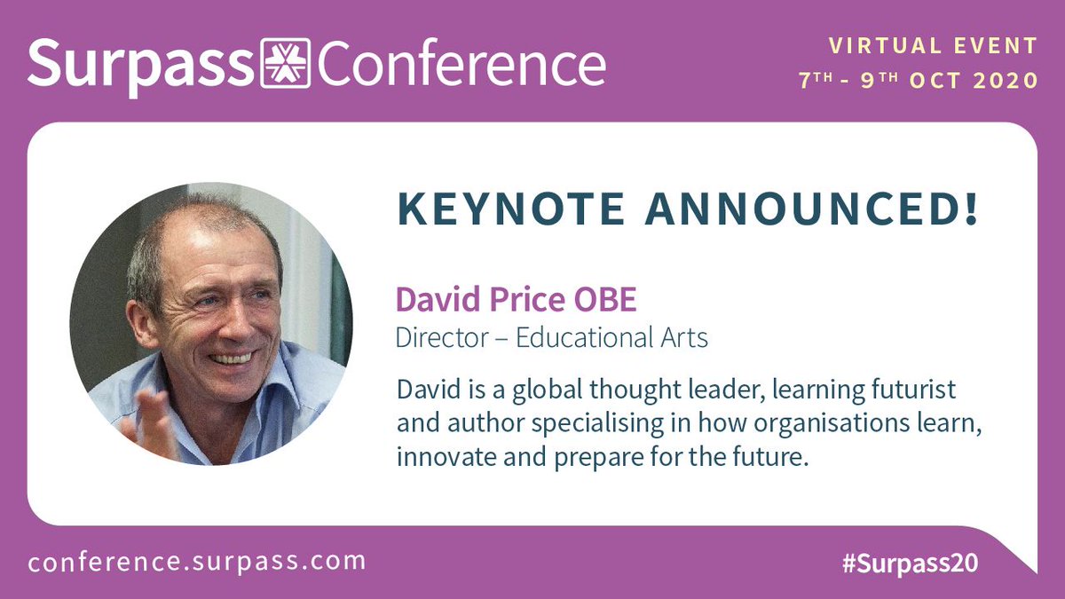 surpassplatform's tweet photo. We are delighted to announce that @davidpriceOBE will present the opening keynote speech at this year's virtual #Surpass Conference. Head to the conference site to find out more:https://t.co/NR2rwvh9kl #surpass20 https://t.co/7TrOkSPRwL