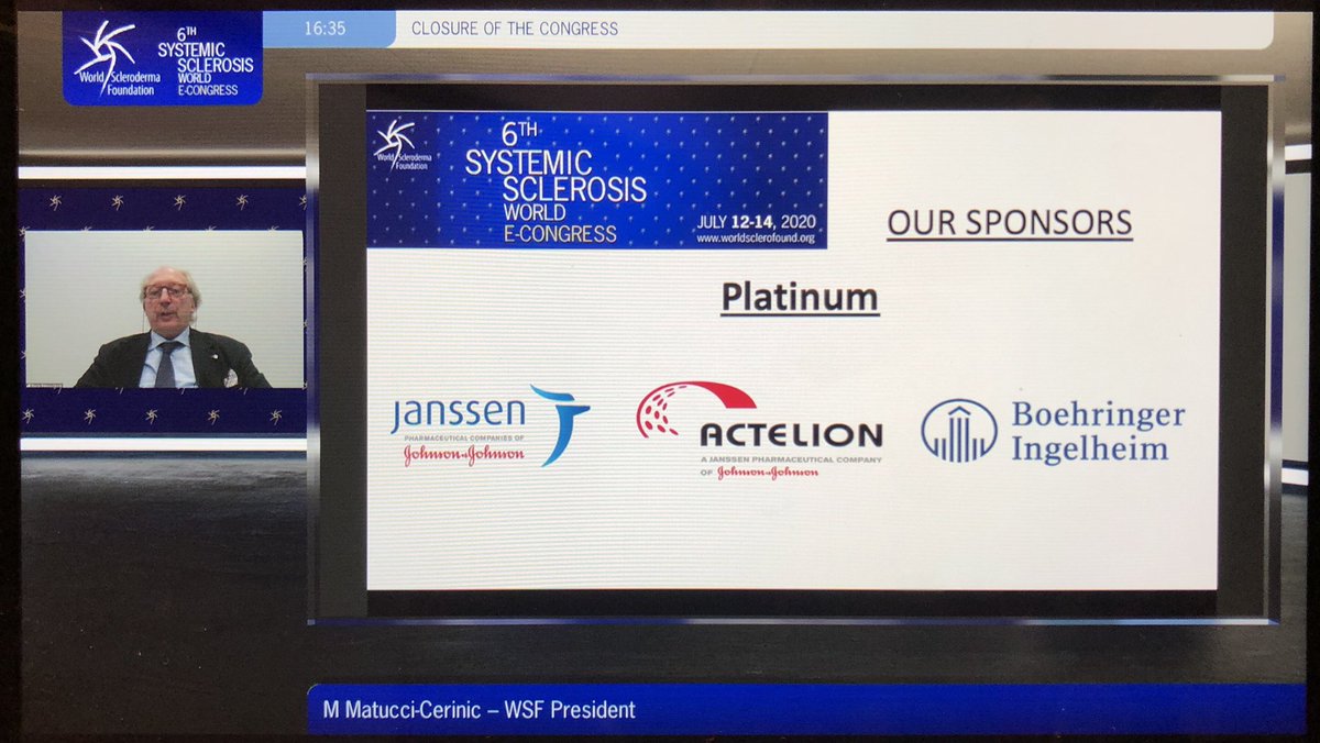 Worldsclerofnd's tweet photo. #wsc20 Prof. Marco Matucci Cerinic, @Worldsclerofnd President closure of the 6th systemic sclerosis world e-congress! A great thanks to All 🥳🙌 @MatucciMarco @sclerodermaUM @hoffmann_vold @Janetbirdope @CosimoBruni @giac_deluca @NDamjqnov @allanore @MayesMaureen https://t.co/yqSIN07DRU
