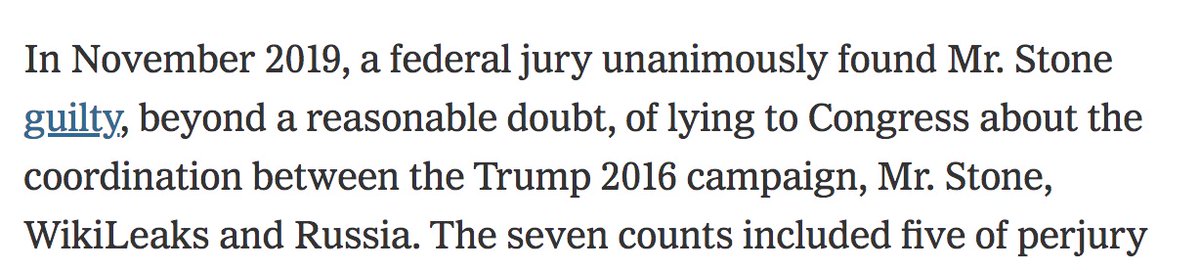 A major falsehood in the 2nd paragraph of Mueller team member Andrew Weissmann's NYT op-ed. He was found guilty of lying about talking about WikiLeaks with Trump campaign officials. There was no allegation that he coordinated with WikiLeaks or Russia. nytimes.com/2020/07/14/opi…