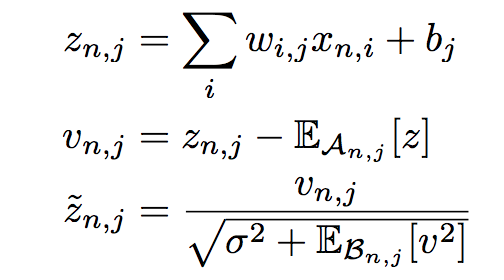 The formulation below unifies the three normalization types, depending on the choice of An and Bn (summation fields - see table 1 in the paper).