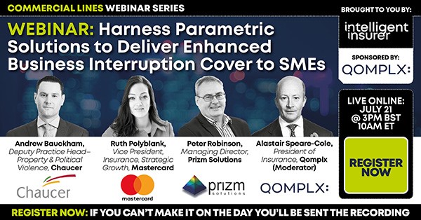 PrizmSolutions's tweet photo. Alastair Speare-Cole from @QOMPLXOS to be joined by @ChaucerSynd @Mastercard and @PrizmSolutions for @intelligentinsurer’s webinar “Harness Parametric Solutions to Deliver Enhanced Business Interruption Cover to SMEs” on Tuesday July 21 at 3pm BST/10am ET. https://t.co/yMGOm5XVpY