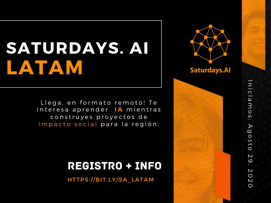 ⚠️Notición! 🚀Abiertas inscripciones a "Saturdays.AI Remoto" para #Latam 🌎

💡Unete y aprende #machinelearning haciendo proyectos de #impactosocial con aplicación en tu región! 🤓

📣Registrate en -->bit.ly/SA_Latam

#aifellows #ai4all #ai4good #IA