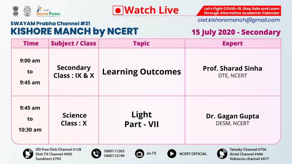 ncert's tweet photo. #StayHome, #LearnFromHome. Watch live interaction with experts by Connecting to #SWAYAMPrabha #DTHTV channel #31 #KishoreManch. Also available on NCERT official @YouTube channel, @TataSky #756, #Airtel #440, DD free dish #128, DishTV #950, Videocon #477, SUNDIRECT#793, @Jiotv https://t.co/PzXWZj4382