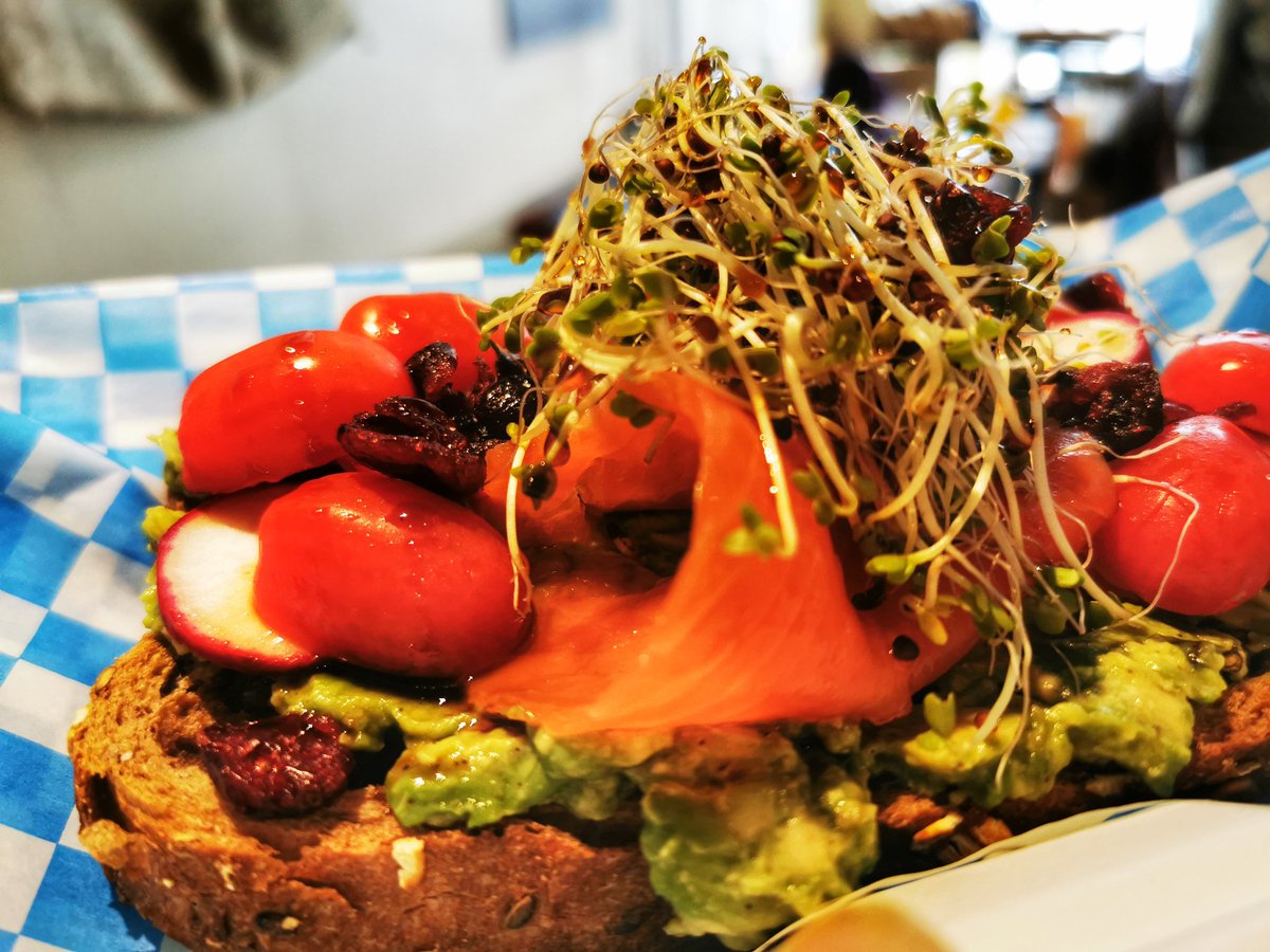 CrossroadKafe's tweet photo. Have you tried our avocado bread, yet? You can substitute egg for smoked salmon, yummy! 
#lunch #christiepitsliving #toronto #coffeeshop https://t.co/WolssqRRUh