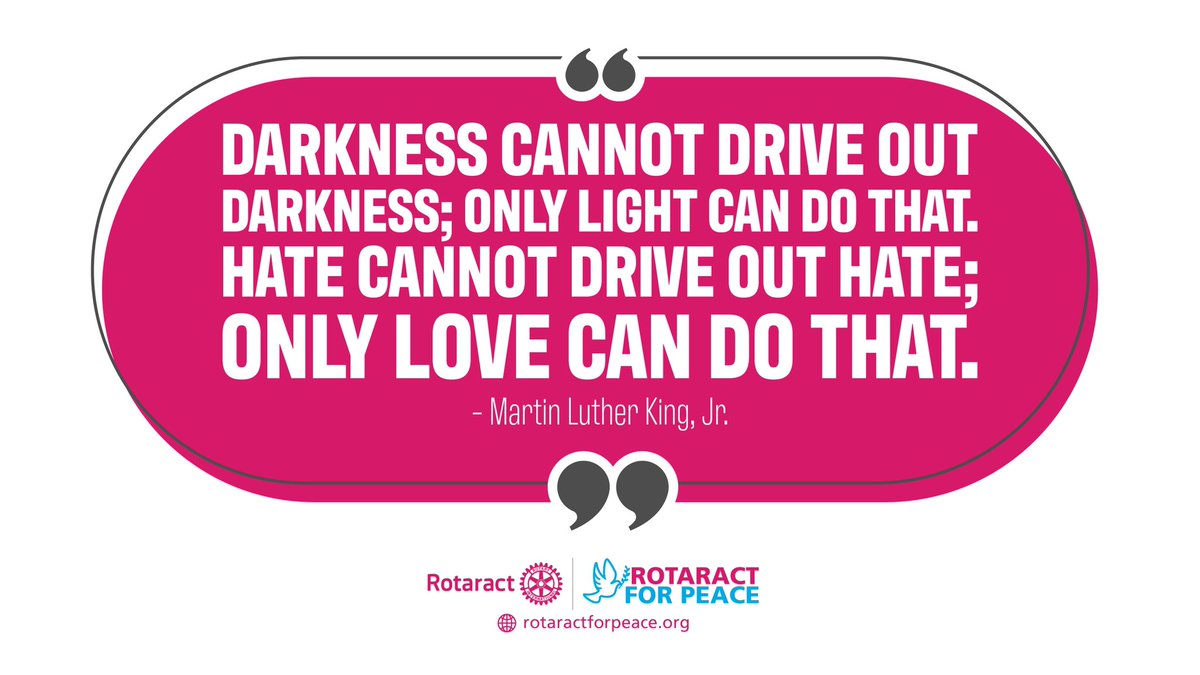 Rotaract4Peace's tweet photo. Martin Luther King Jr. was an African American minister and activist who became the most visible spokesperson and leader in the civil rights movement from 1955 until 1968. 

What are your thoughts on this quote? 

 #RotaractForPeace #Rotary #Rotaract https://t.co/PWVSM8yuye